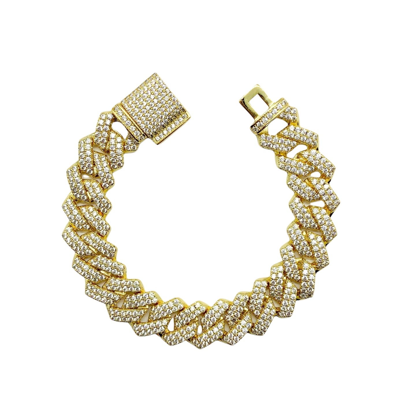 13mm Prong White Gold Plated Cuban Link Bracelet - Bedazzle Baddie
